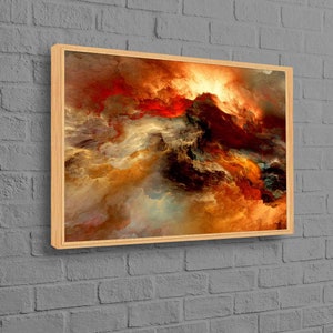 Arte abstracto en lienzo con nubes, estampado en amarillo, obra de arte contemporánea, obra de arte colorida, lienzo con arte de nubes, estampado en color otoñal,