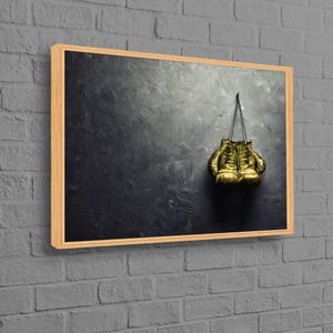 Gold Art Canvas, Boxing Canvas, Personalized Gift For Dad, Golden Boxing Gloves Canvas Gift, Gym Wall Art, Framed Canvas,