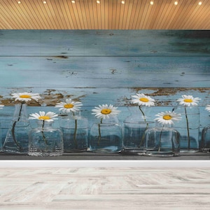 Poster fotografico da parete con margherita, arte murale con fiori di margherita in bottiglie di vetro, carta da regalo per amanti della margherita, adesivi murali floreali, arte murale con fiori,