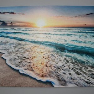 Arte de pared en lienzo, puesta de sol en el océano, obras de arte de paisajes marinos, regalos personalizados, decoración de pared personalizada, póster de lienzo de puesta de sol, lienzo de arte marino,