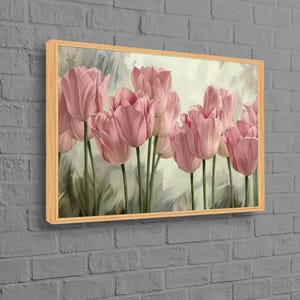 Póster de lienzo floral, arte de pared 3D, arte de pared en lienzo, arte de pared rosa, arte de flores rosas, lienzo de tulipanes rosas, regalo personalizado para abuela.