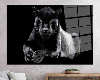 Black Panther Wall Art, Jaguar Wall Art, Tempered Glass, Animal Wall Art, Trendy Wall Art, Personalized Gift, Loft Wall Art, Black Wall Art