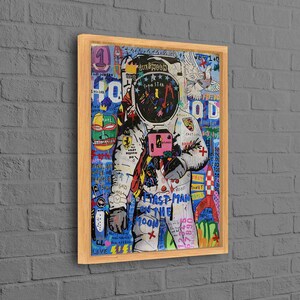 Wall Art, Canvas Decor, 3D Wall Art, Banksy Astronaut, Banksy Poster, Spaceman Canvas Decor, Modern Graffiti Canvas Poster, Natural Framed