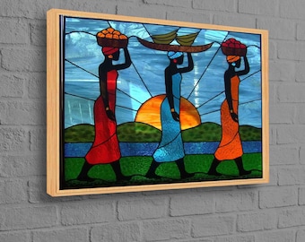 Sunset Canvas Art, Abstract Landscape Art Canvas, Abstract Canvas Art, African Canvas Art, African Woman Art, Black Woman Canvas Art,