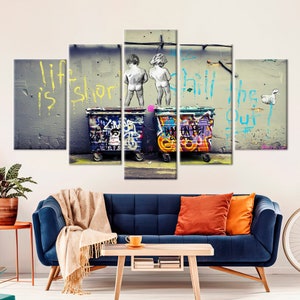 Banksy Life Is Short, Banksy Canvas, Banksy Two Boys, Wall Art Canvas, Street Art Print, Graffiti Painting, Urban Art, Graffiti Wall Decor, image 5