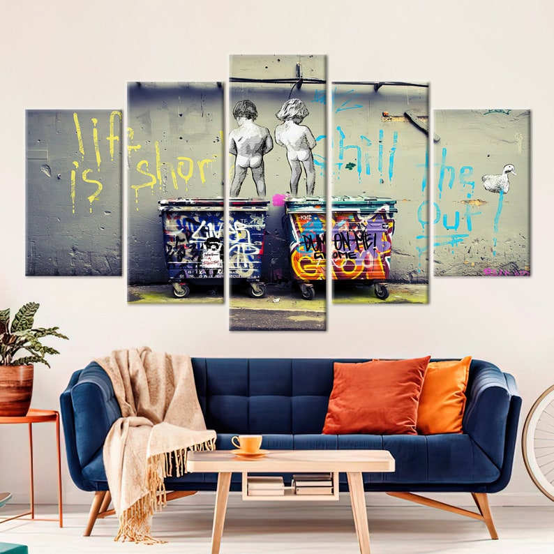 Banksy Life Is Short, Banksy Canvas, Banksy Two Boys, Wall Art Canvas, Street Art Print, Graffiti Painting, Urban Art, Graffiti Wall Decor, image 5