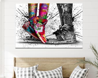 Shoes Graffiti Canvas Decor, Love in Shoes Canvas, Custom Wall Hanging, Living Room Wall Art, 3D Canvas, Love Graffiti Canvas Print,