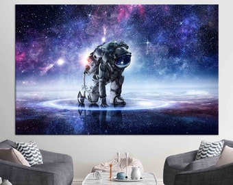 Oversized Wall Art, Canvas Decor, Astronaut Landing, Custom Wall Hanging, Space Landscape 3D Canvas, Starry Sky Canvas Gift,