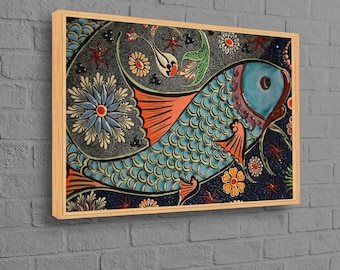 Modern Art, Mosaic Fish Canvas Art, Fish Art, Pattern Canvas, Ceramic Fish Art, Animal Art, Abatract Fish Canvas Art,