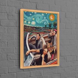 Frida Van Gogh Dali Car, Starry Night Painting, Van Gogh Painting, Wall Art Canvas, Modern Art,Salvador Dali Wall Decor, Fashion Art Canvas,