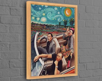 Frida Van Gogh Dali Car, Starry Night Painting, Van Gogh Painting, Wall Art Canvas, Modern Art,Salvador Dali Wall Decor, Fashion Art Canvas,