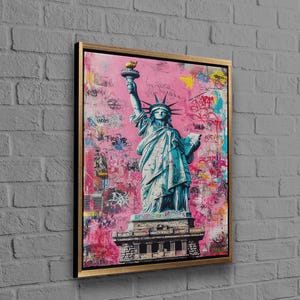 Arte de pared abstracto, obra de arte rosa moderna, póster de lienzo de grafiti, póster de lienzo de la Estatua de la Libertad, regalo de inauguración de la casa,
