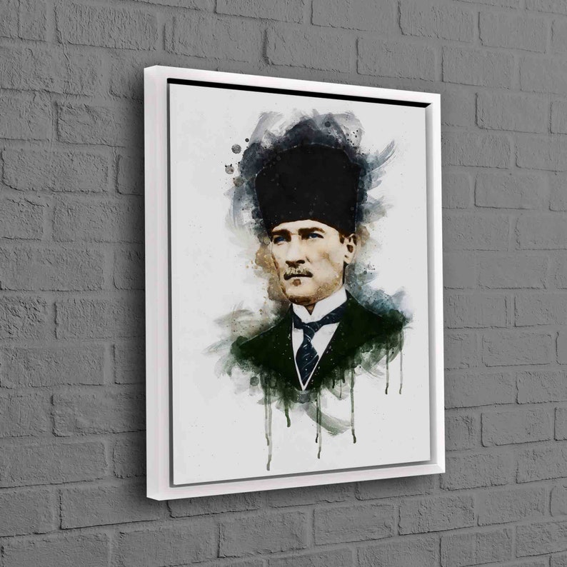 Mustafa Kemal Atatürk Wall Art, Ataturk Painting, Atatürk Artwork, Watercolor Canvas, Office Poster, Motivation Canvas, Turkish Canvas, White Framed