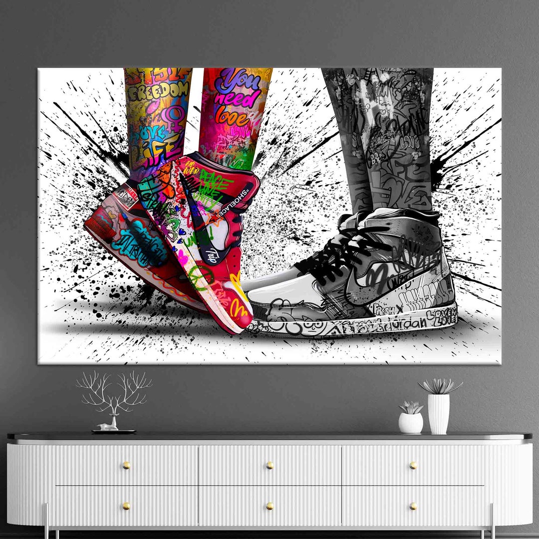 Shoes Graffiti Canvas Decor Love in Jordan Shoes Custom Wall Etsy