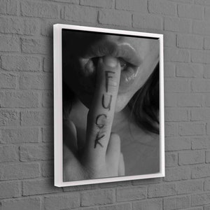Bedroom Artwork, Middle Finger Artwork, Sensual Printed, Sexy Printed, Erotic Canvas Art, Nude Art, Sexy Woman Wall Art, Mature White Framed