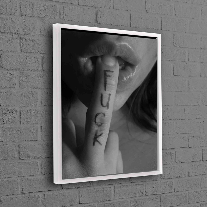 Bedroom Artwork, Middle Finger Artwork, Sensual Printed, Sexy Printed, Erotic Canvas Art, Nude Art, Sexy Woman Wall Art, Mature White Framed