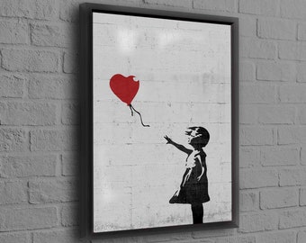 Contemporary Art Canvas, Street Canvas Art, Girl with Heart Poster, Red Balloon Graffiti Wall Art, Abstract Printed, Banksy Canvas Art,