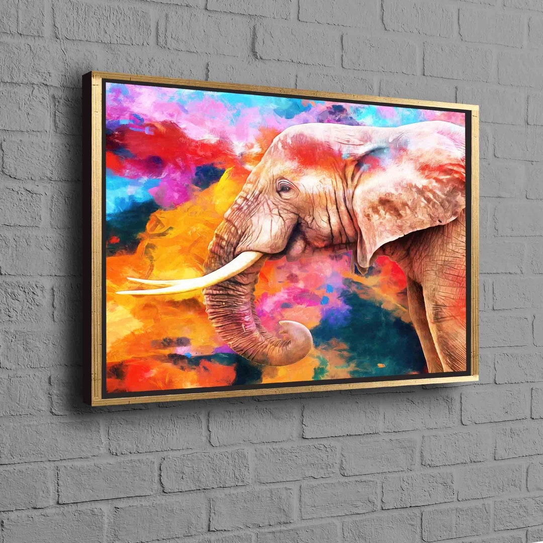Elephant Painting, Elephant Wall Art Canvas, Colorful Elephant Print ...