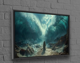 Moses Parting the Red Sea Printed, Modern Art, Bible Scene Artwork, Religious Artwork, Wedding Gift For Couple Personalized,