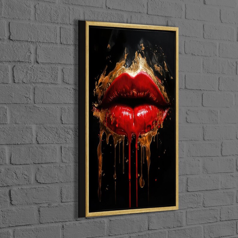 Sexy Lips Wall Art, Red Lips Canvas Print, Glamorous Gold Paint Poster ...