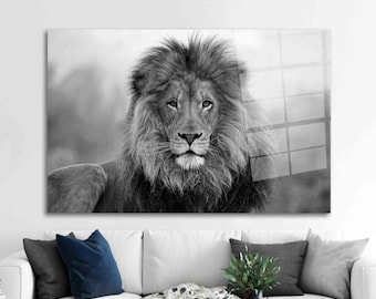Löwe Fotodruck, Wildtier Wandkunst, Tier Glas, Wilder Löwe Glas-Dekor, Wildtier Glas-Dekor, Loft Glas Wand-Kunst,