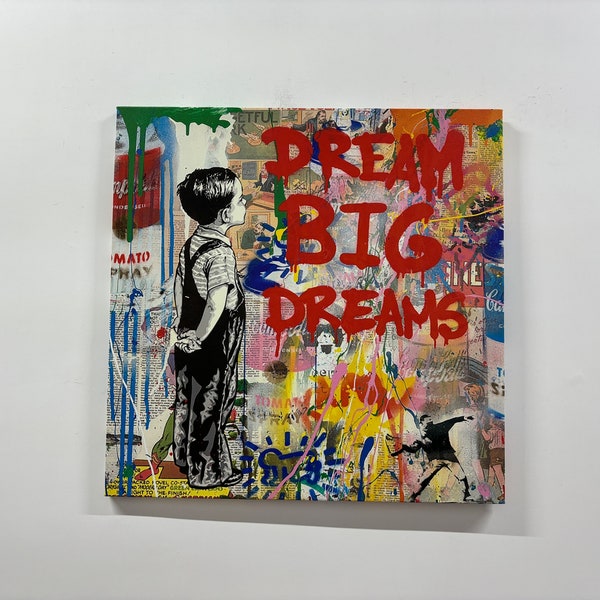 Canvas Decor, 3D Wall Art, Large Wall Art, Dream Big Graffiti, Banksy 3D Canvas, Dream Graffiti Art Canvas, Graffiti Boy Artwork,