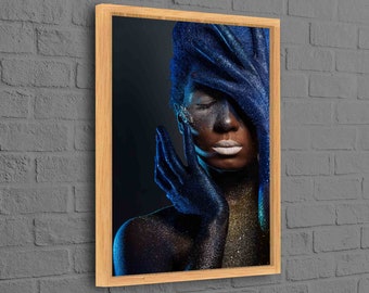 Glittering African Woman, Ethnic Art Canvas, African Art Canvas, Black Woman Wall Art, African Woman Poster, Glittering Woman Canvas Art,