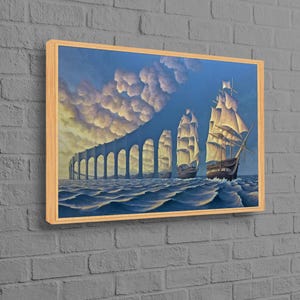 Großes Leinwandbild, Schiff Leinwanddruck, Moderne Kunst, Leinwand, Surreal Wand Kunst, Brücke aus Himmel Wandbehänge, Baby Geschenk Mädchen,
