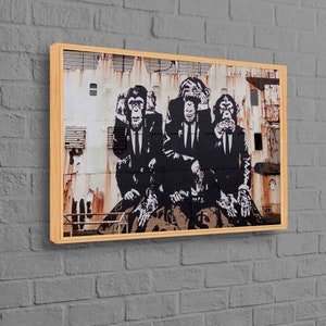 Banksy Three Wise Monkeys, Painting Canvas Art, Abstract Poster, Banksy Wall Art, Street Art Canvas, Banksy Three Monkeys Canvas,