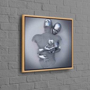 Pareja metálica, póster metálico 3D, lienzo de arte abstracto, arte en lienzo de pareja, lienzo de pareja abrazándose, arte de amor, arte en lienzo de pareja plateada 3D