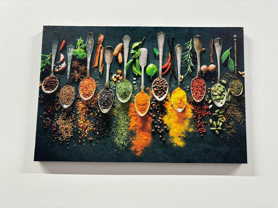 Spices Kitchen Wall Art, Indian Spices Canvas Art, Modern Canvas Print