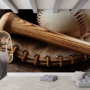 Papier peint de baseball, décalcomanies murales pour équipement de baseball, décoration murale, affiche murale de l'homme des cavernes, oeuvre d'art murale tendance, origami 3D, papier auto-adhésif,