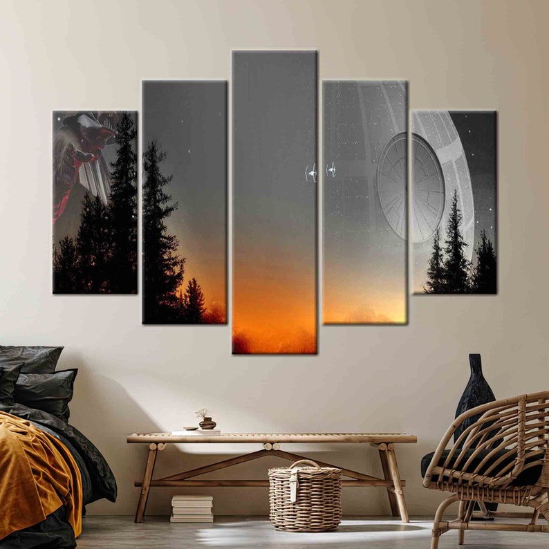 Star Wars, Modern Wall Decor, Sunset Landscape Art, Forest Landscape Wall Art, Death Star Wall Decor, Abstract Wall Decor, image 5