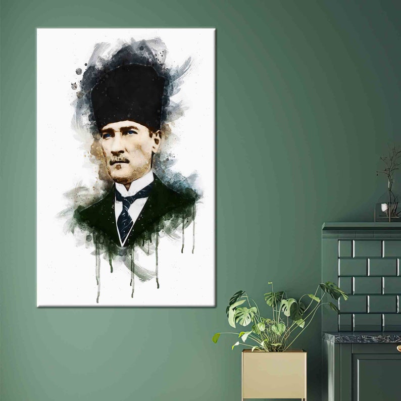 Mustafa Kemal Atatürk Wall Art, Ataturk Painting, Atatürk Artwork, Watercolor Canvas, Office Poster, Motivation Canvas, Turkish Canvas, Gallery Wrapped