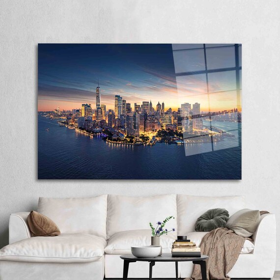 Sunset Glass Art New York Skyline Glass Skyline Glass City - Etsy