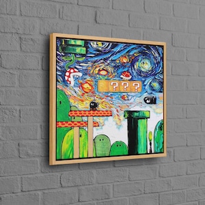 Canvas Print, Canvas, Canvas Home Decor, Mario World Van Gogh, Super Mario World Wall Art, Modern Canvas Poster, Gaming Room Artwork,