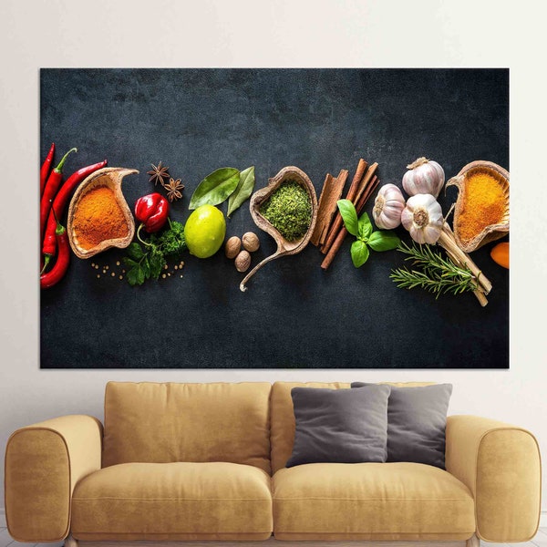 Painting on Canvas, Canvas Print, Spices Kitchen Wall Art, 3D Canvas, Dinning Room Art, Kitchen Printed, Food Wall Art, Abstract Canvas Deco