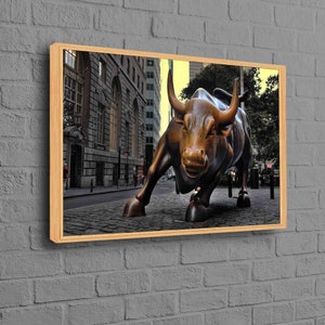 Charging Bull Art Canvas, Animal Canvas Art, View Canvas, Buffalo Canvas Art, New York Landscape Printed, Bronze Bull Art Canvas,