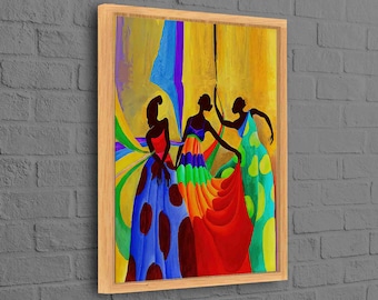 African Women Dancers, Ethnic Canvas Art, Abstract Art Canvas, Colorful Canvas Art, African Woman Wall Art, African Dancers Art Canvas,