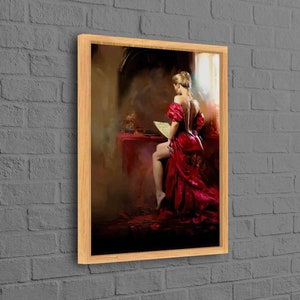 Lienzo, decoración de pared personalizada, tapiz personalizado, impresión de pintura de mujer, arte de niña leyendo letras, lienzo moderno, póster de mujer,