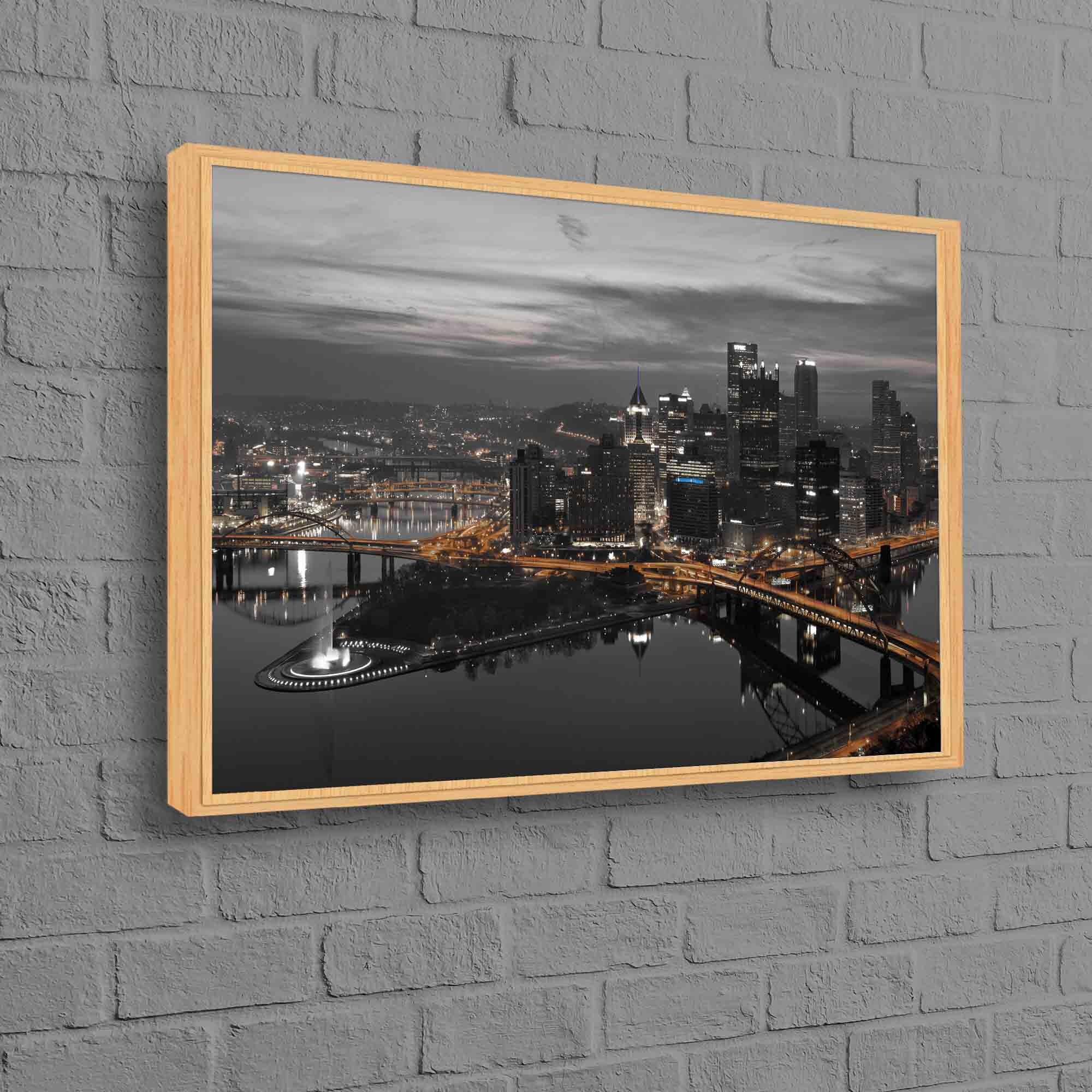 Pittsburgh Wall Art, Pittsburgh Pennsylvania Art, Night Panoramic Wall Hangings, View Canvas Poster, Pennsylvania Wall Art, 3D Wall Art,