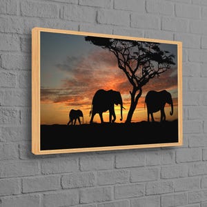 Sonnenuntergang Leinwand Geschenk, Tier Leinwand Dekor, Baby Geschenk, Elefant Poster, Afrikanische Landschaft Kunst, Halloween Dekoration,