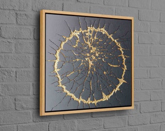 Arte mural 3D Kintsugi, lienzo 3D negro y dorado, arte mural abstracto, decoración de pared Kintsugi, impresión de lujo, lienzo contemporáneo.