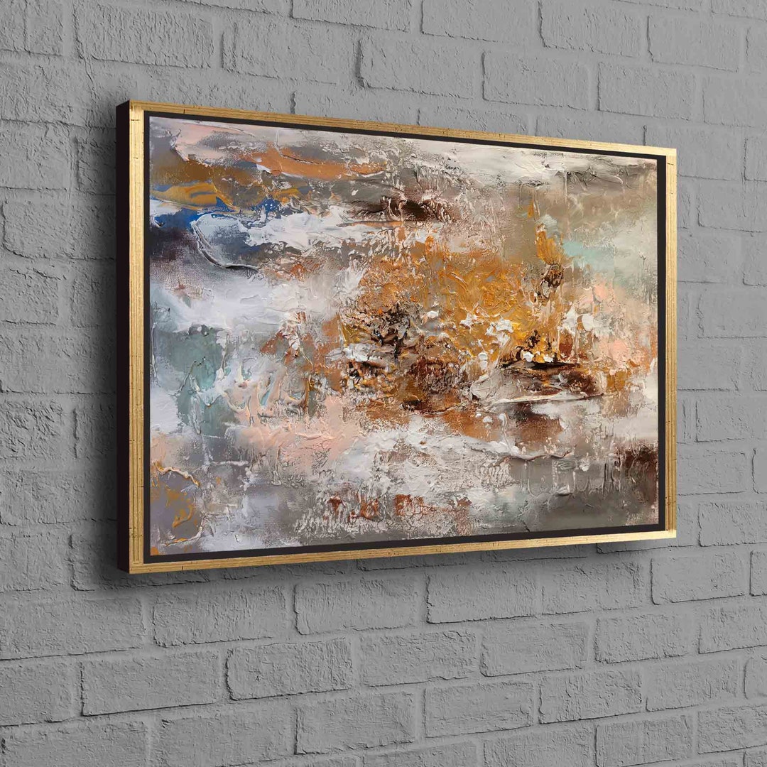 Brown and Gray Painting, Abstract Printed, Brown Wall Decor, Oil