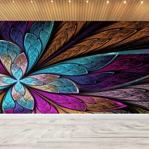 Murale moderno, bellissimo fiore frattale o carta digitale a farfalla, adesivi murali a forma di fiore, bellissimo murale frattale, regalo per lui,