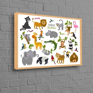 Arte en lienzo con animales de safari, arte de pared con animales para niños, arte en lienzo para sala de juegos, obras de arte para niños, lienzo con animales de la jungla, obras de arte para habitación de bebé