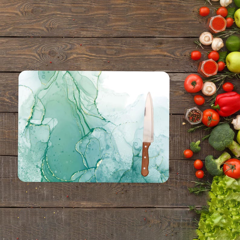 Green Cutting Board, Modern Pattern Chopping Board, Green Marble