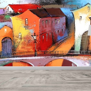 Bunte Stadt Malerei Wandtattoos, Stadt Wandbild, Bunte Papiermodelle, Stadt Wandbild, Bunte Papierkunst, Stadt Wandbild, Stadt Wandbild