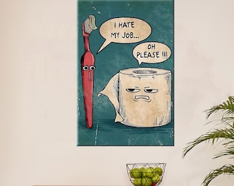 Arte divertido para la pared del baño, impresión en lienzo de papel higiénico cómico, póster humorístico de cepillo de dientes, pintura de vidrio peculiar, obra de arte genial para la decoración del baño.