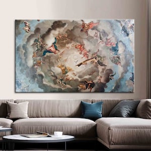 Renaissance Heaven Painting, Reproduction Wall Art, Renaissance Wall Decor, Fresco Canvas, Renaissance Heaven Art Canvas, Angel Canvas,